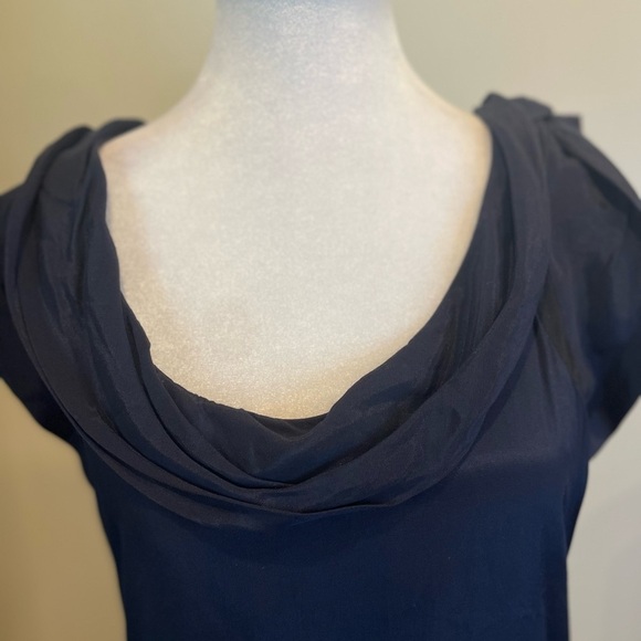 Eryn Brinie Sz S fully lined sleeveless tiered ruffle navy  dress with side zip - Picture 6 of 8